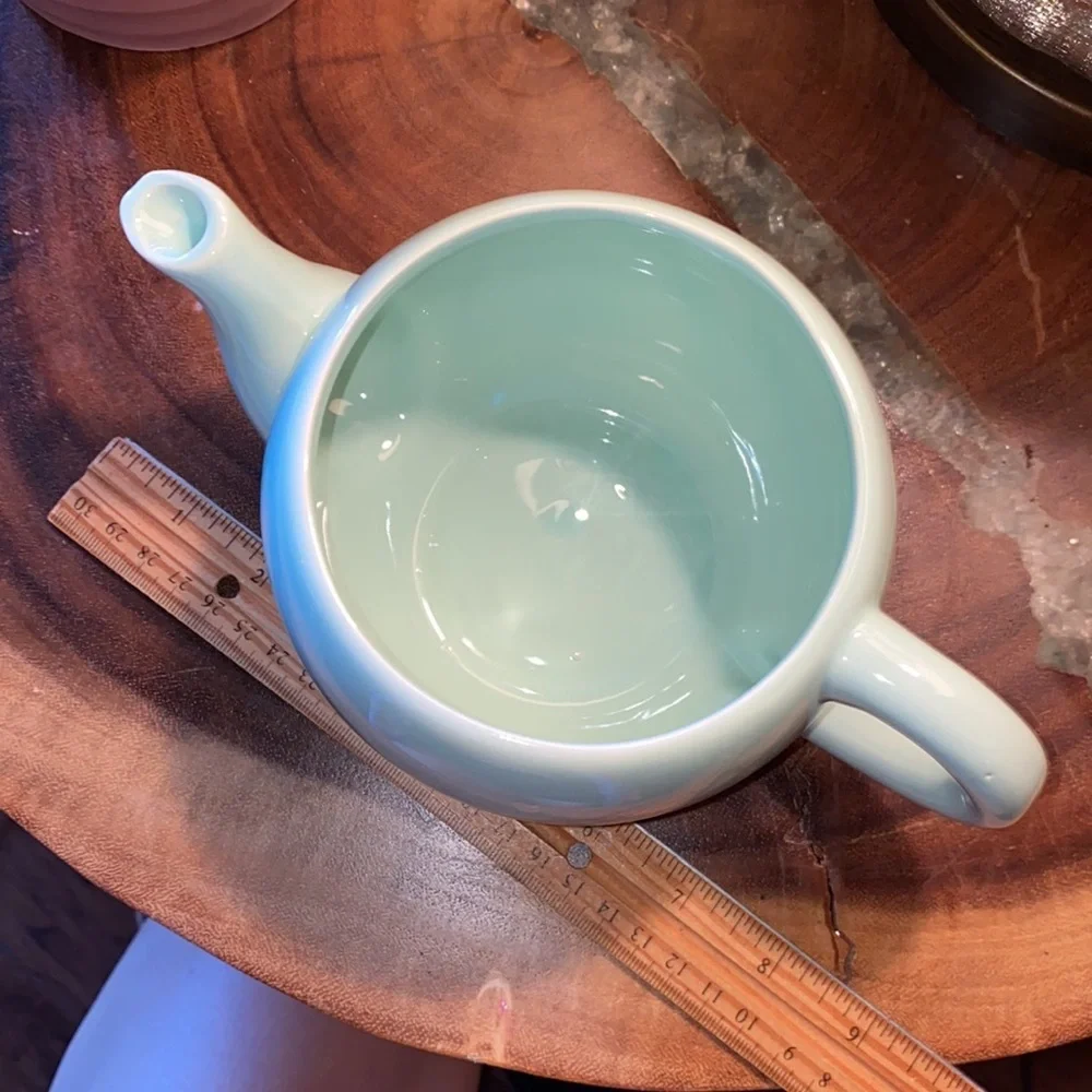 Mint green ceramic glass teapot planter gift package flower vase 6”x 3.5” potter